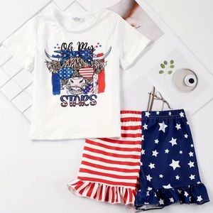 LAST ONE! The cutest 4th of July boutique ruffle outfit! Oh my stars America cow